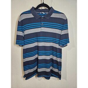 Calvin Klein Men's  Blue and Gray Striped Short Sleeve Polo Shirt Size Large